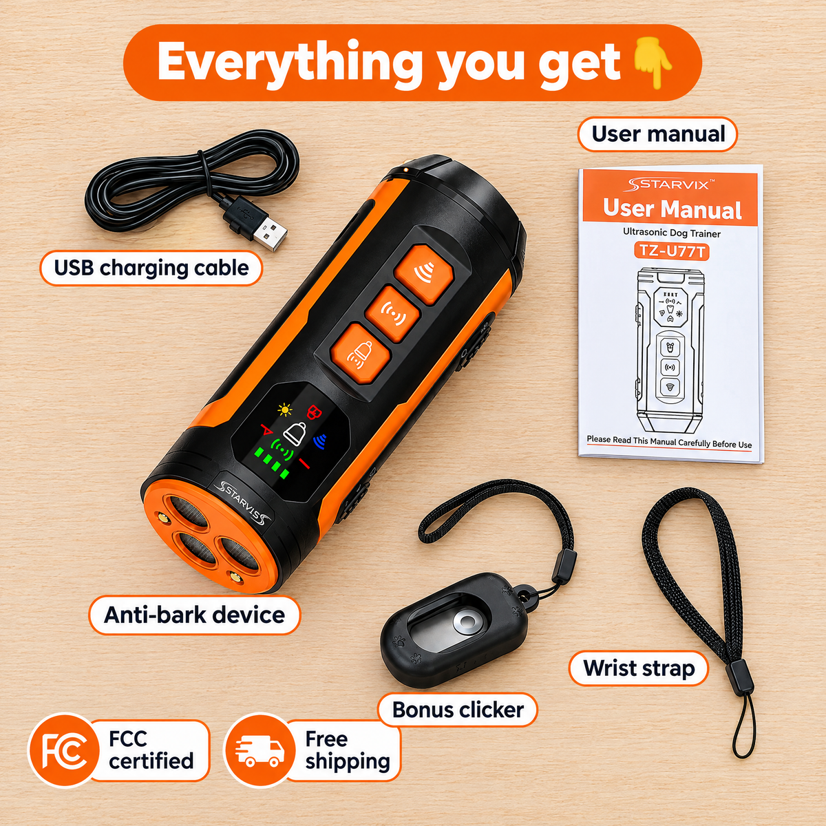 Starvix Ultrasonic Dog Trainer — Anti-Bark Device with LED Flashlight