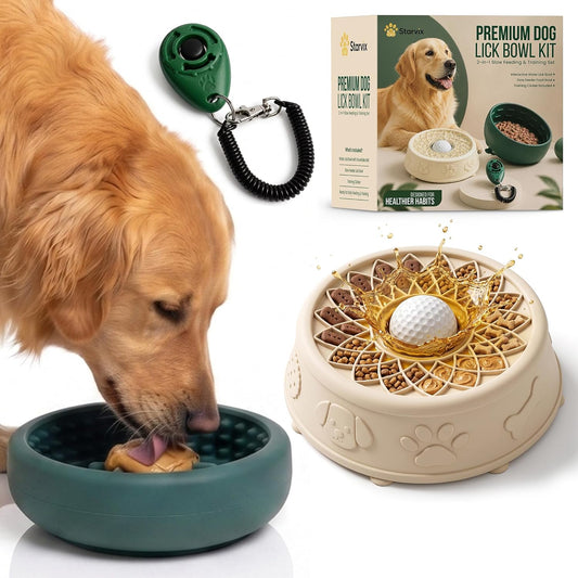 Starvix Premium Dog Lick Bowl Kit with slow feeder bowl and training clicker