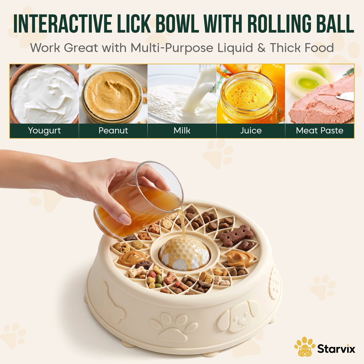 Starvix Dog Lick Bowl Kit — Rolling-Ball Slow Feeder & Training Set