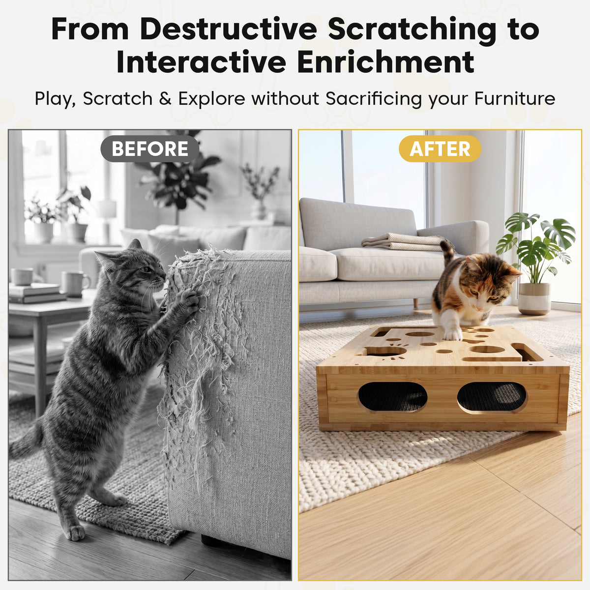 Starvix Interactive Bamboo Cat Puzzle Box — Enrichment Toy with Scratch Pads & Bell Balls