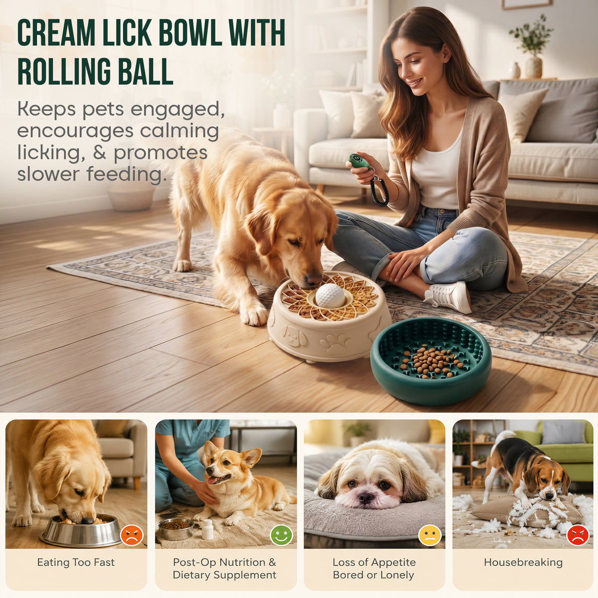 Starvix Dog Lick Bowl Kit — Rolling-Ball Slow Feeder & Training Set