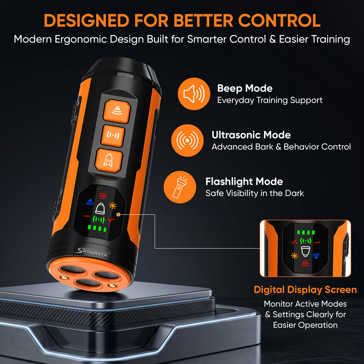 Starvix Ultrasonic Dog Trainer — Anti-Bark Device with LED Flashlight